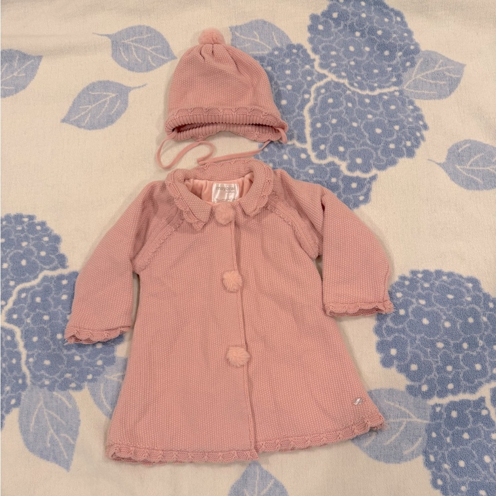 Mayoral Soft Pink Knit Coat and Baby Hat
